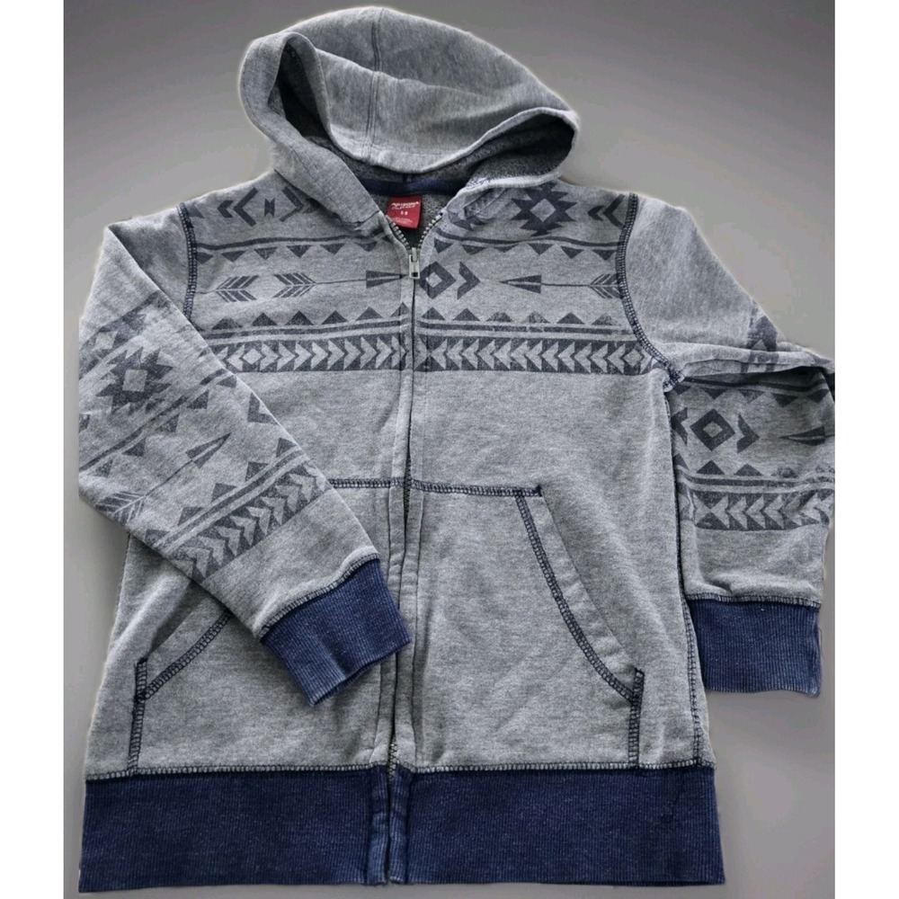 Arizona Jeans Boys Hoodie Size 8 Gray Aztec Zip Up Jacket Southwestern